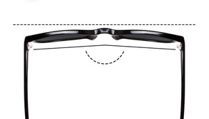 A standard frame that does not wrap tightly around the sides of the face and is flatter in appearance