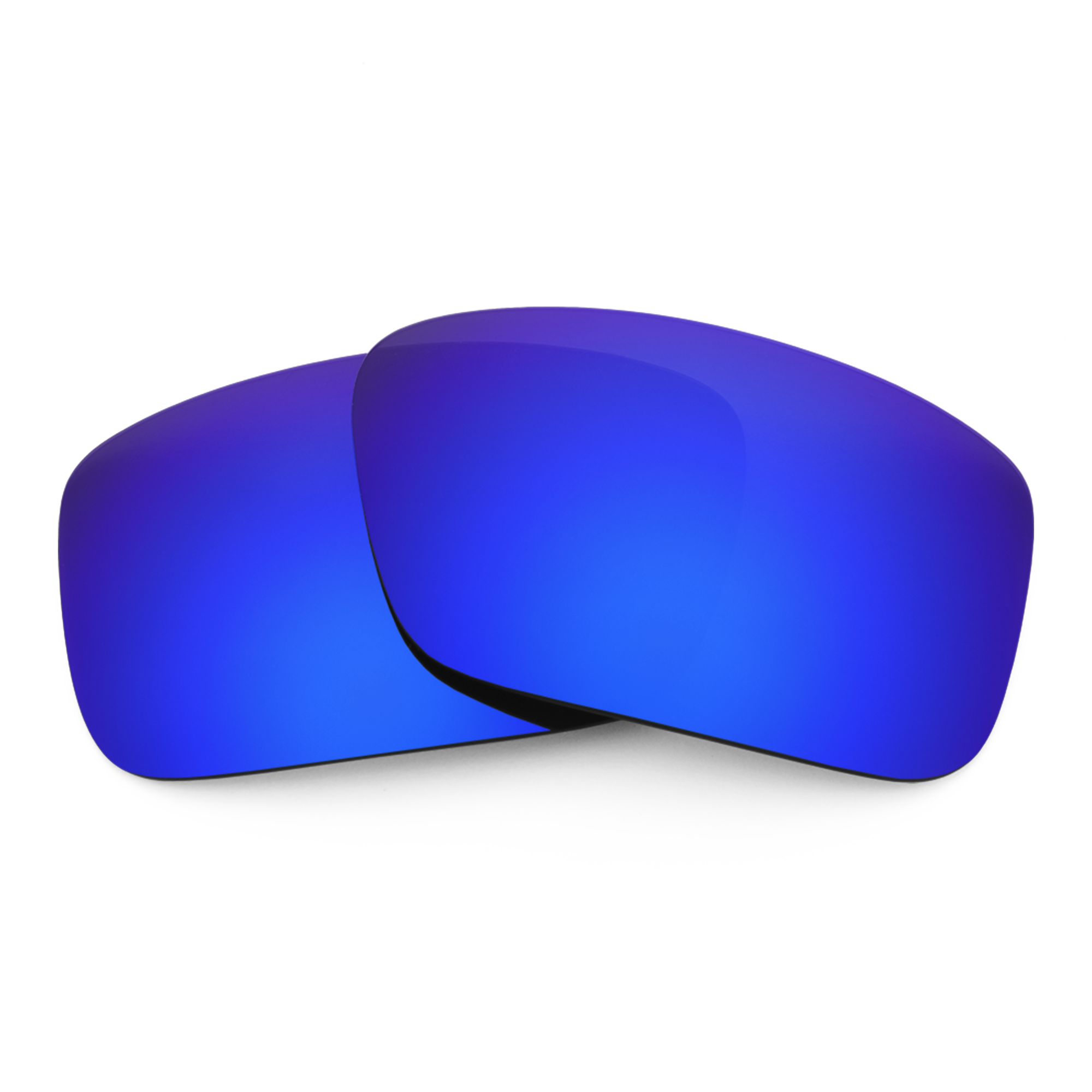 Two Tidal Blue mirrored sunglass lenses laid on top of each other.