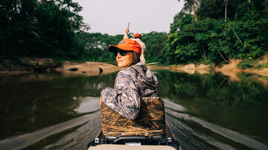 Fisherwoman Maddie Brenneman looking back in boat