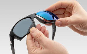 Lenses being installed into sunglasses