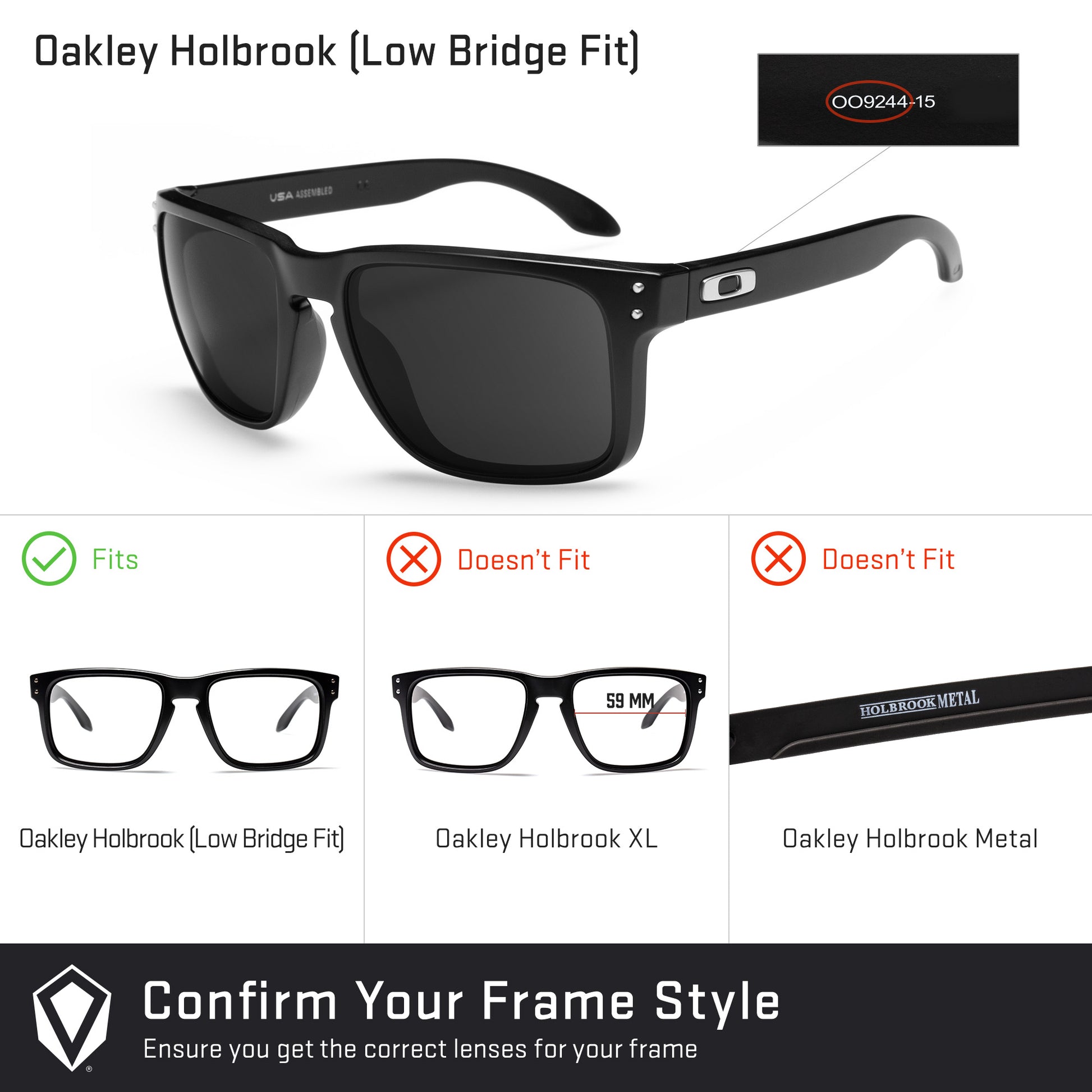 Revant replacement lenses compatible with Oakley Holbrook Low Bridge Fit