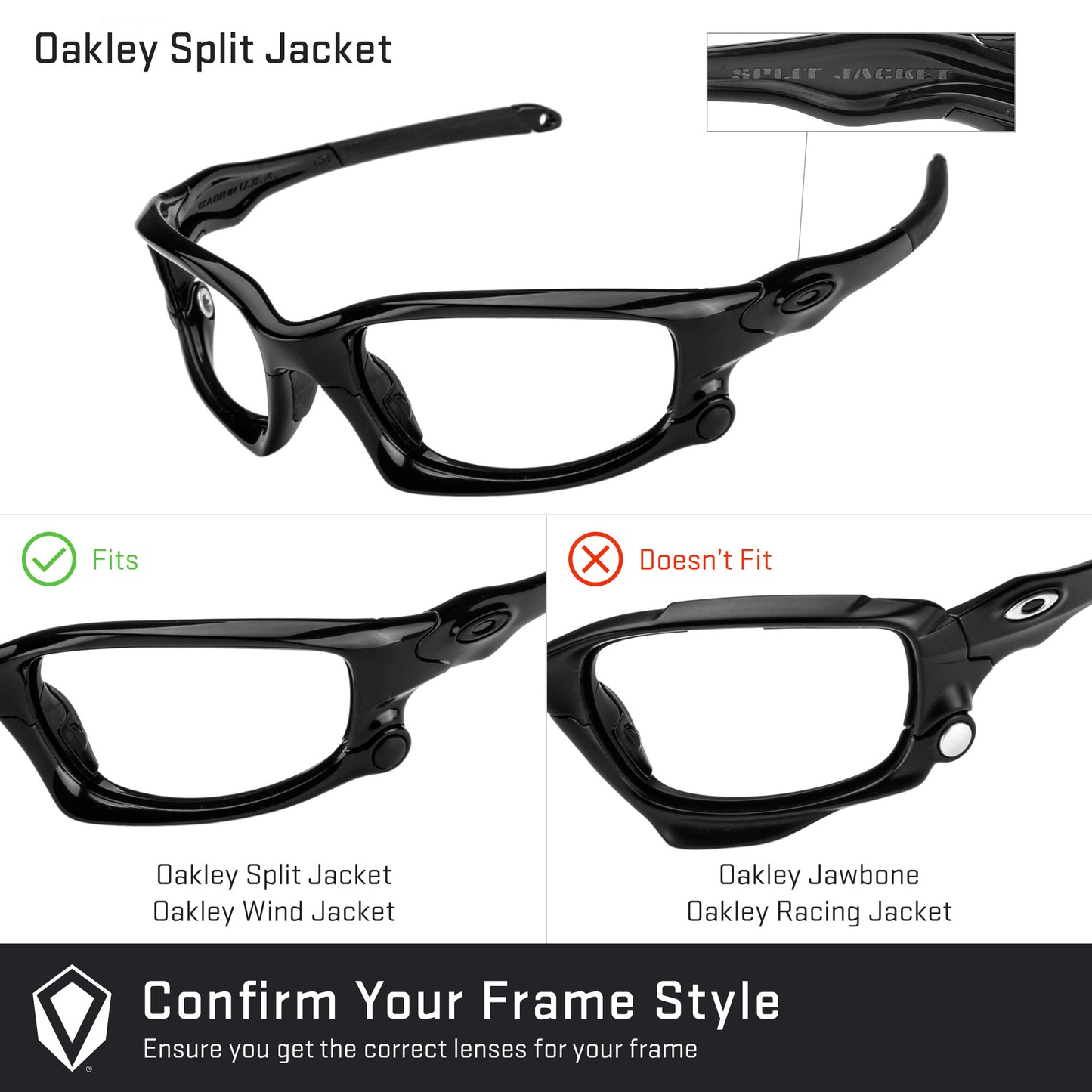 Revant replacement lenses compatible with Oakley Split Jacket Low Bridge Fit