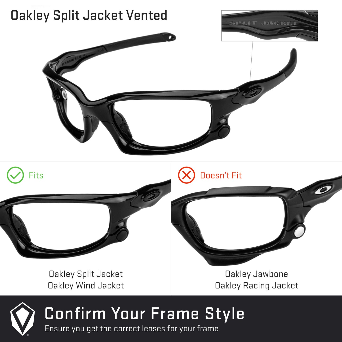 Revant replacement lenses compatible with Oakley Split Jacket Vented Low Bridge Fit