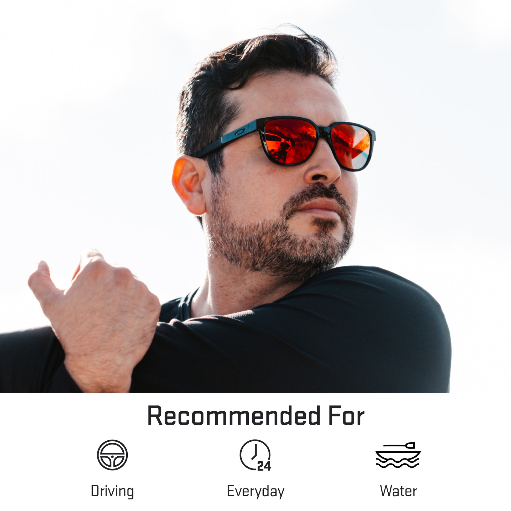 a person wearing sunglasses with midnight sun lenses