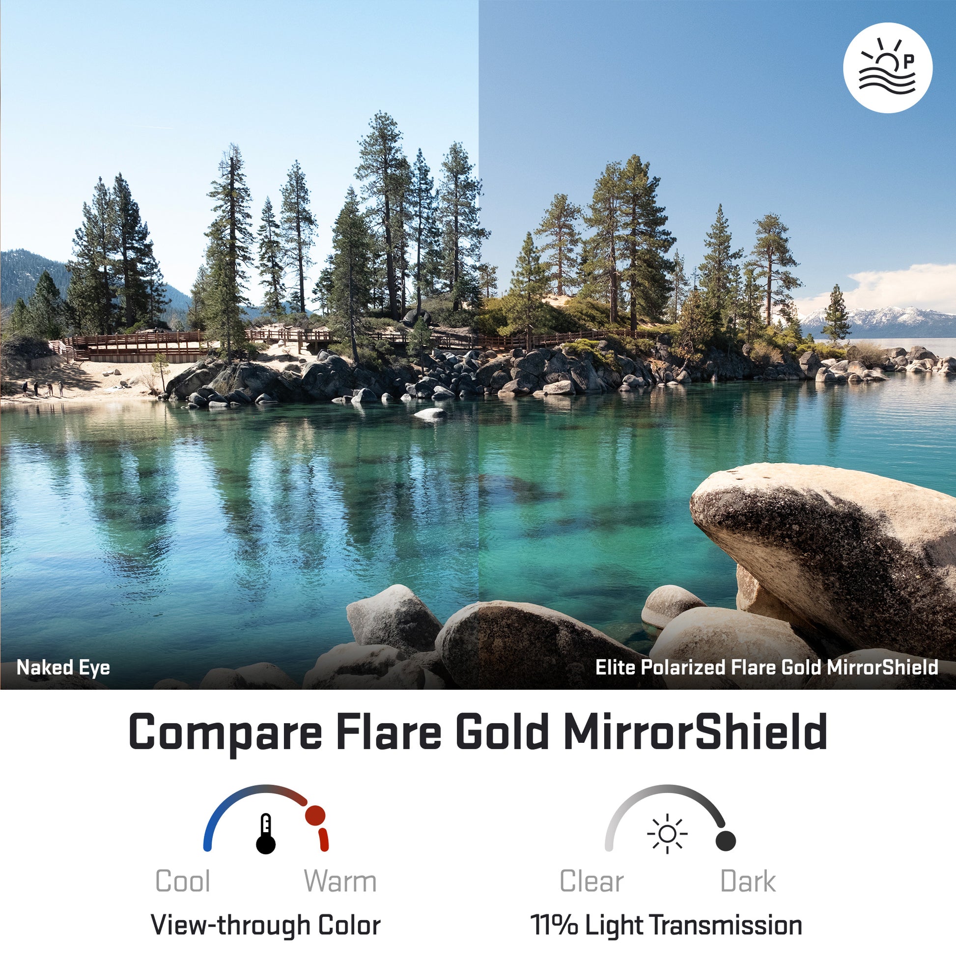 view looking through elite polarized flare gold replacement lenses