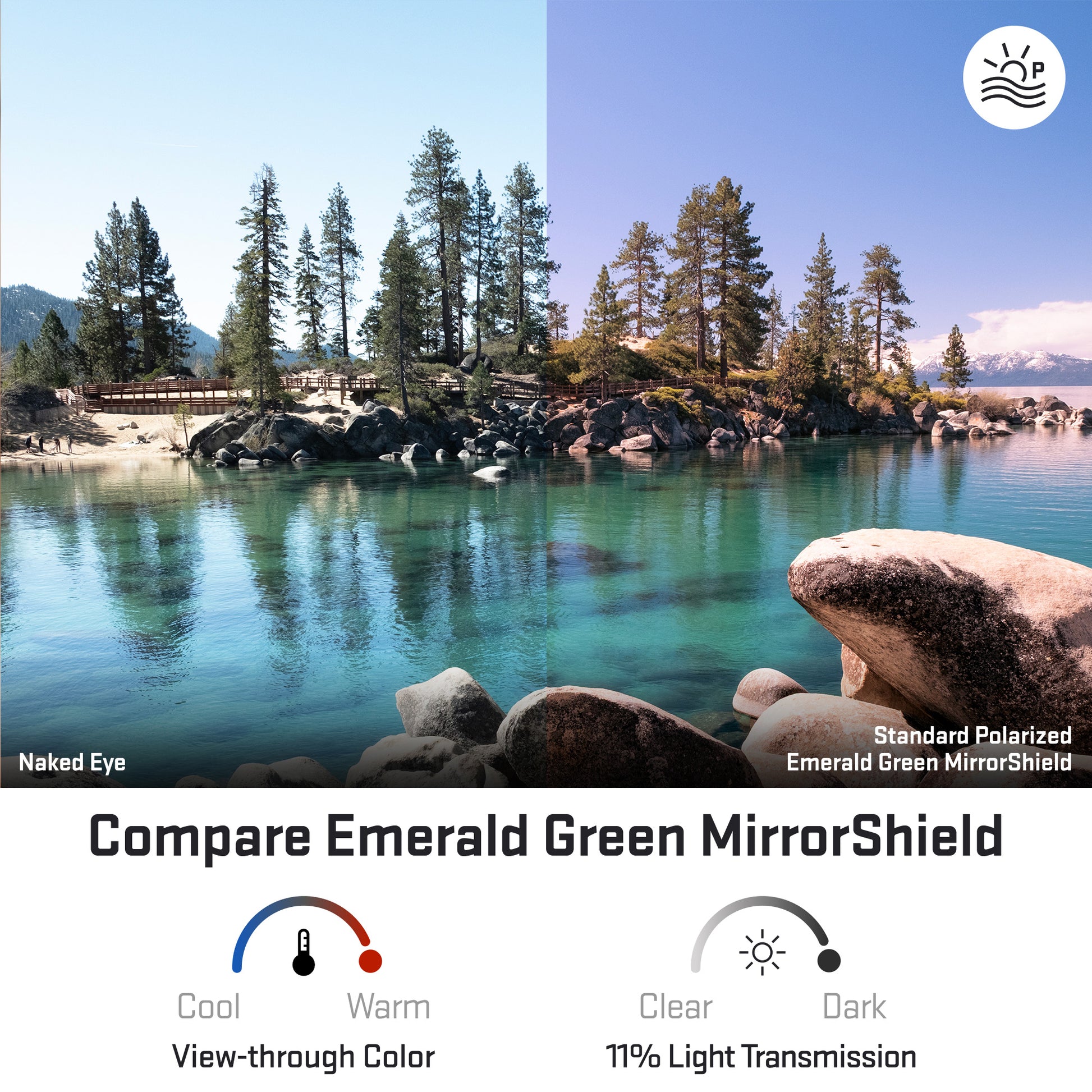 view looking through standard polarized emerald green replacement lenses