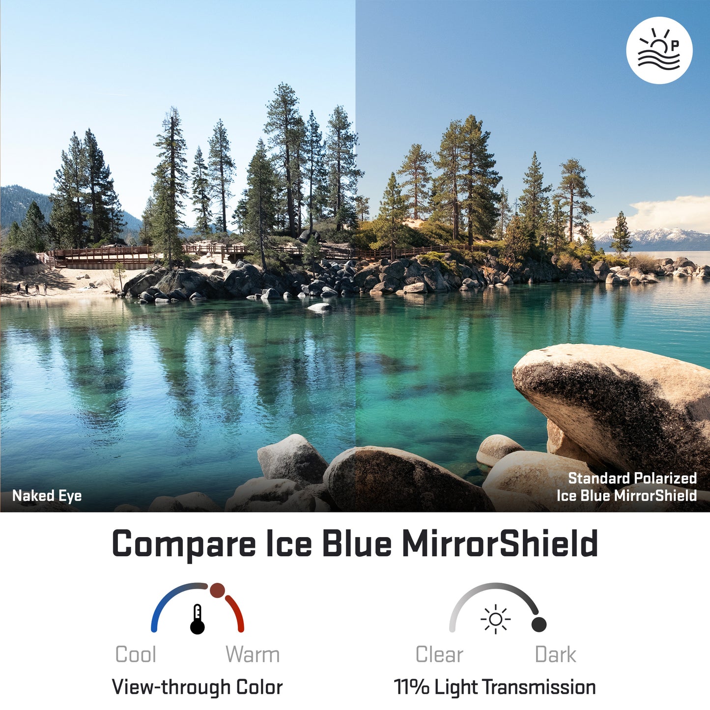 view looking through standard polarized ice blue replacement lenses