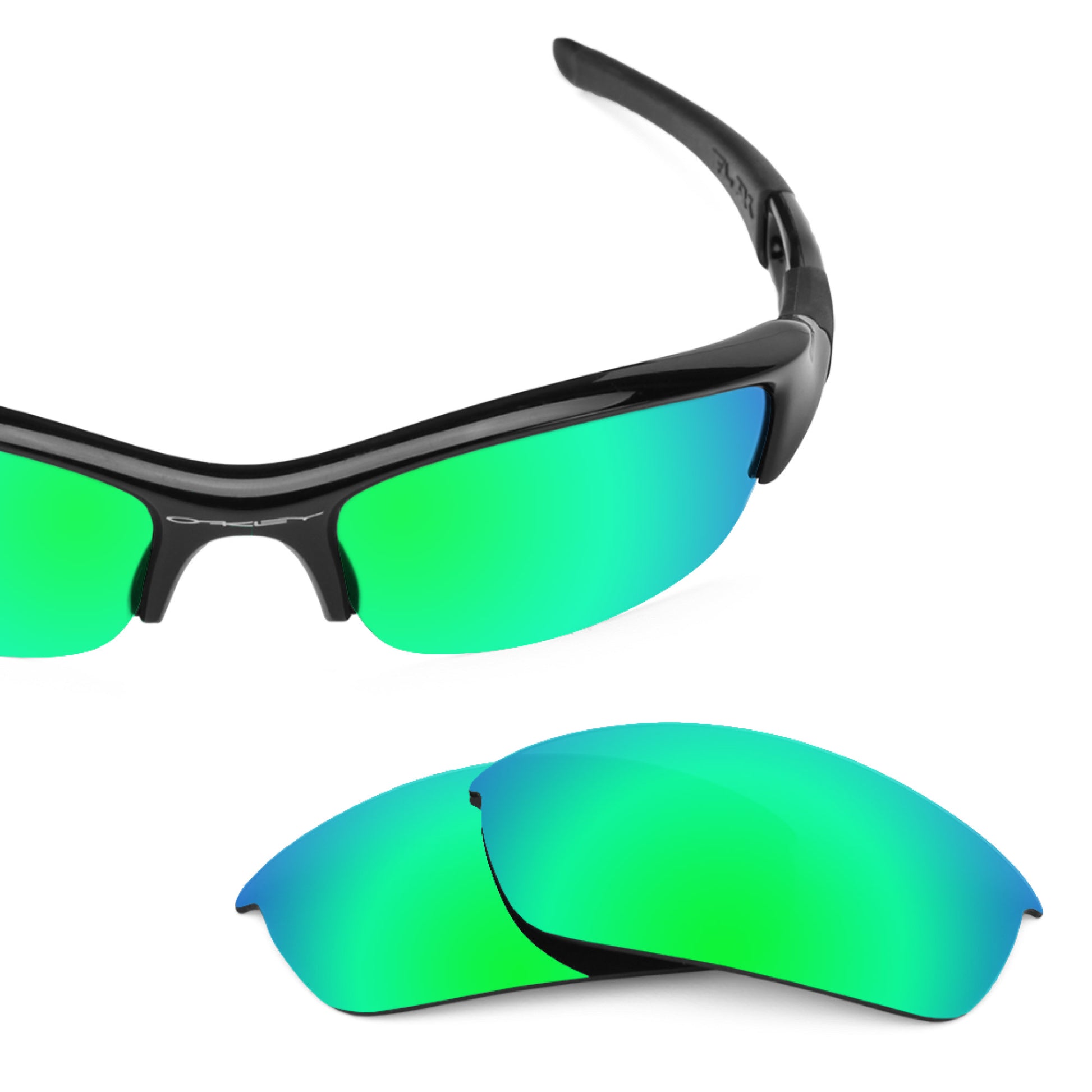 Oakley Flak Jacket frame with Revant replacement Polarized Emerald Green lenses