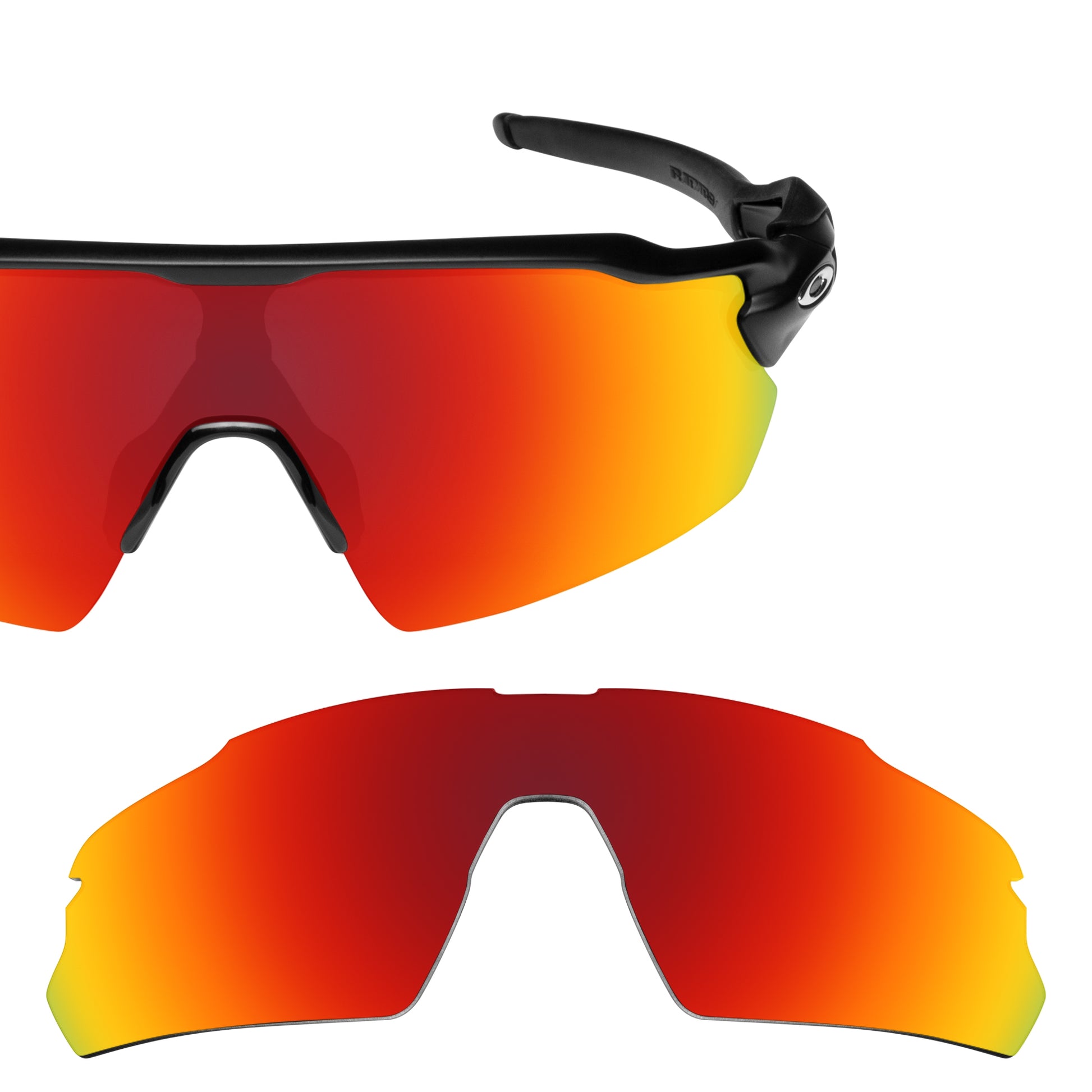 Oakley Radar EV Pitch frame with Revant replacement Polarized Fire Red lenses