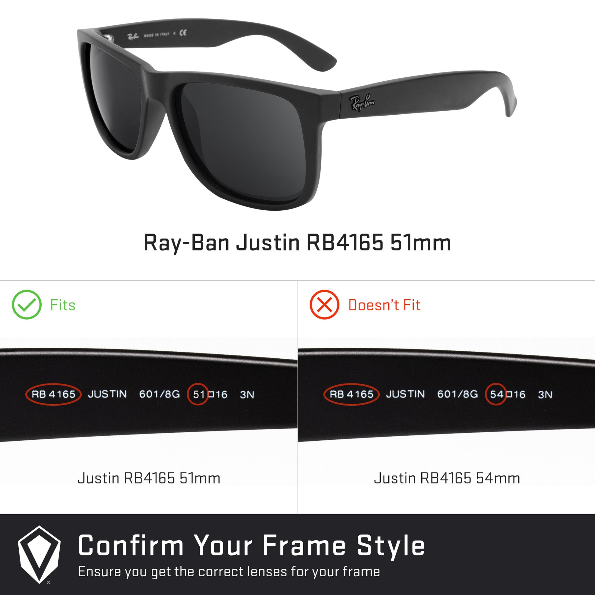 Ray-Ban Justin RB4165 51mm Replacement Lenses by Revant Optics